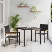 vidaXL Trädgårdsmöbelset 3 pcs Svart 90 x 90 x 75 cm konstrotting