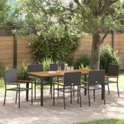 vidaXL Trädgårdsmöbelset 7 pcs Svart 190 x 90 x 75 cm konstrotting