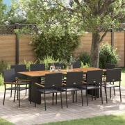 vidaXL Trädgårdsmöbelset 11 pcs Svart Poly rattan