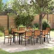 vidaXL Trädgårdsmöbelset 9 pcs Svart 200 x 100 x 75 cm konstrotting