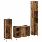 vidaXL Möbelset för badrummet 3 pcs Gammalt trä 30 x 30 x 180 cm