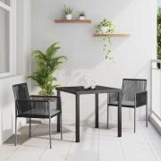 vidaXL Trädgårdsmöbelset 3 pcs Svart Poly rattan