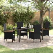vidaXL Trädgårdsmöbelset med kudde 5 pcs Svart Poly rattan