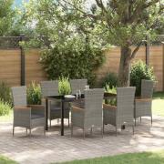 vidaXL Trädgårdsmöbelset med kudde 7 pcs Grå Poly rattan