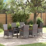 vidaXL Trädgårdsmöbelset med kudde 7 pcs Grå Poly rattan