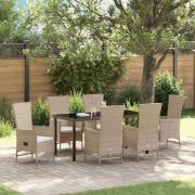 vidaXL Trädgårdsmöbelset med kudde 7 pcs Beige konstrotting