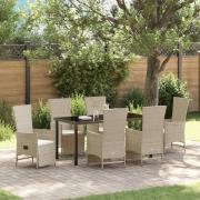 vidaXL Trädgårdsmöbelset med kudde 7 pcs Beige konstrotting