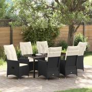 vidaXL Trädgårdsmöbelset med kudde 7 pcs Svart Poly rattan