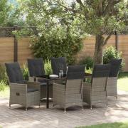 vidaXL Trädgårdsmöbelset med kudde 7 pcs Grå Poly rattan