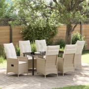vidaXL Trädgårdsmöbelset med kudde 7 pcs Beige Poly rattan