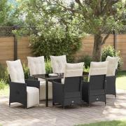 vidaXL Trädgårdsmöbelset med kudde 7 pcs Svart Poly rattan