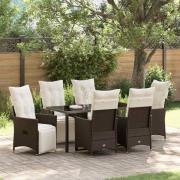 vidaXL Trädgårdsmöbelset med kudde 7 pcs Brun Poly rattan