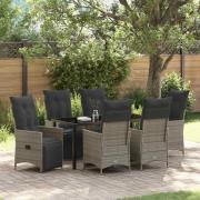 vidaXL Trädgårdsmöbelset med kudde 7 pcs Grå Poly rattan