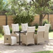 vidaXL Trädgårdsmöbelset med kudde 7 pcs Beige Poly rattan
