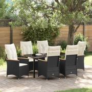 vidaXL Trädgårdsmöbelset med kudde 7 pcs Svart Poly rattan
