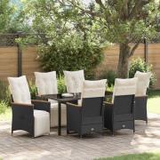 vidaXL Trädgårdsmöbelset med kudde 7 pcs Svart Poly rattan