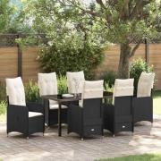 vidaXL Trädgårdsmöbelset med kudde 7 pcs Svart Poly rattan
