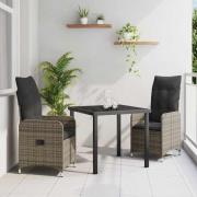 vidaXL Trädgårdsmöbelset med kudde 3 pcs Grå Poly rattan