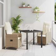vidaXL Trädgårdsmöbelset med kudde 3 pcs Beige Poly rattan