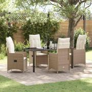 vidaXL Trädgårdsmöbelset med kudde 5 pcs Beige Poly rattan