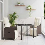 vidaXL Trädgårdsmöbelset med kudde 3 pcs Brun Poly rattan