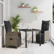 vidaXL Trädgårdsmöbelset med kudde 3 pcs Grå Poly rattan