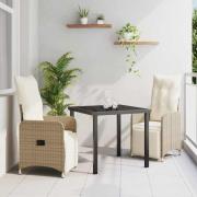 vidaXL Trädgårdsmöbelset med kudde 3 pcs Beige Poly rattan