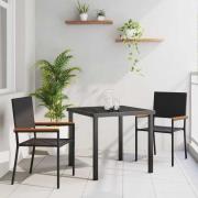 vidaXL Trädgårdsmöbelset 3 pcs Svart Poly rattan