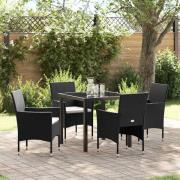 vidaXL Trädgårdsmöbelset med kudde 5 pcs Svart Poly rattan