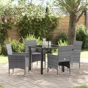 vidaXL Trädgårdsmöbelset med kudde 5 pcs Grå Poly rattan