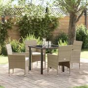 vidaXL Trädgårdsmöbelset med kudde 5 pcs Beige Poly rattan