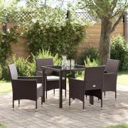 vidaXL Trädgårdsmöbelset med kudde 5 pcs Brun Poly rattan