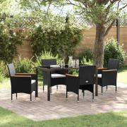 vidaXL Trädgårdsmöbelset med kudde 5 pcs Svart Poly rattan