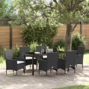vidaXL Trädgårdsmöbelset med kudde 7 pcs Svart Poly rattan