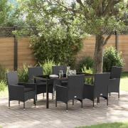 vidaXL Trädgårdsmöbelset med kudde 7 pcs Svart Poly rattan