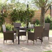 vidaXL Trädgårdsmöbelset med kudde 5 pcs Brun Poly rattan