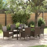 vidaXL Trädgårdsmöbelset med kudde 7 pcs Brun Poly rattan
