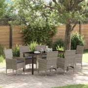 vidaXL Trädgårdsmöbelset med kudde 7 pcs Grå Poly rattan