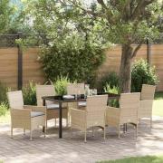 vidaXL Trädgårdsmöbelset med kudde 7 pcs Beige Poly rattan