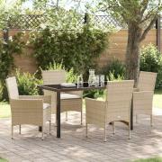 vidaXL Trädgårdsmöbelset med kudde 5 pcs Beige Poly rattan