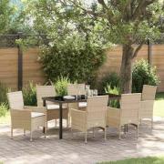 vidaXL Trädgårdsmöbelset med kudde 7 pcs Beige Poly rattan