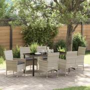vidaXL Trädgårdsmöbelset med kudde 7 pcs Ljusgrå Poly rattan
