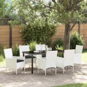 vidaXL Trädgårdsmöbelset med kudde 7 pcs Vit Poly rattan