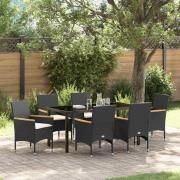vidaXL Trädgårdsmöbelset med kudde 7 pcs Svart Poly rattan