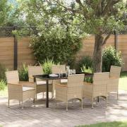 vidaXL Trädgårdsmöbelset med kudde 7 pcs Beige Poly rattan