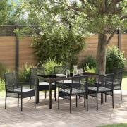 vidaXL Trädgårdsmöbelset med kudde 7 pcs Svart Poly rattan
