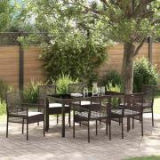 vidaXL Trädgårdsmöbelset med kudde 7 pcs Brun Poly rattan