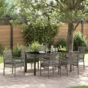 vidaXL Trädgårdsmöbelset med kudde 7 pcs Grå Poly rattan