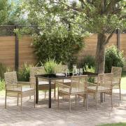 vidaXL Trädgårdsmöbelset med kudde 7 pcs Beige Poly rattan