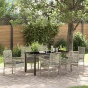 vidaXL Trädgårdsmöbelset med kudde 7 pcs Ljusgrå Poly rattan